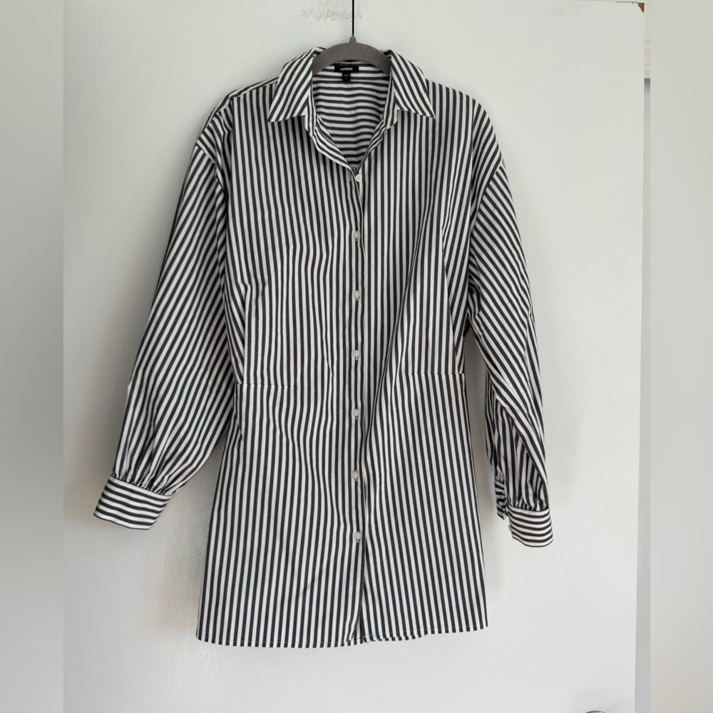 Express Black and White Striped Shirt Dress